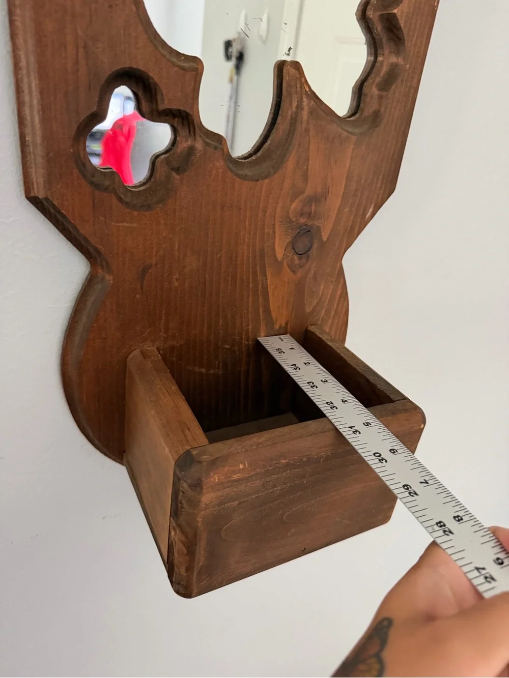 Vintage Wooden Butterfly Mirror Wall Planter Shelf Rustic Boho Decor